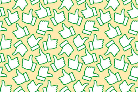 vector illustration green top thumb up hand symbol repeat seamless pattern doodle cartoon style. Great for fabric packaging wallpaperのイラスト素材