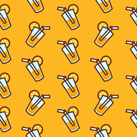 vector illustration fresh sweet orange fruit drink repeat seamless pattern doodle cartoon style. Great for fabric packaging wallpaperのイラスト素材
