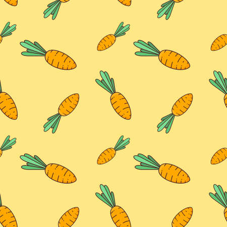 vector illustration fresh vegetable carrot orange repeat seamless pattern doodle cartoon style. Great for fabric packaging wallpaperのイラスト素材