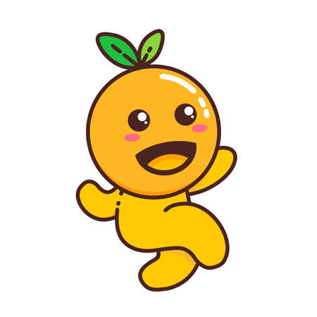 Cute Adorable Happy Orange Fruit Character Flat Design Isolated vector illustrationのイラスト素材