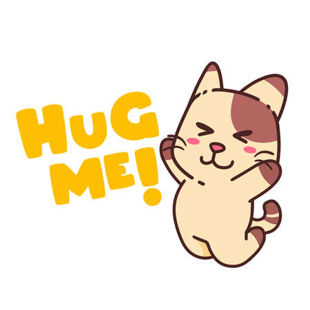 Cute Adorable Happy Brown Cat Love Hug Flat Design Isolated vector illustrationのイラスト素材