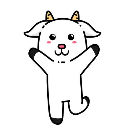 Isolated happy goat white cartoon vector cute adorable designのイラスト素材