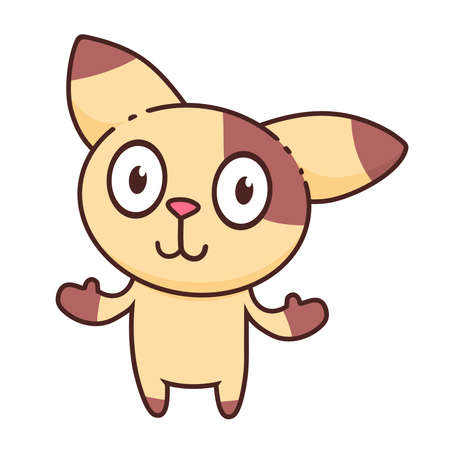 Cartoon Illustration Cute Adorable Happy Brown Cat Flat Design Isolatedのイラスト素材