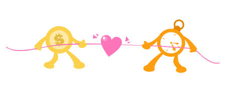 cartoon coin dollar money competition with clock time for heart love doodle vector illustration flat design styleのイラスト素材