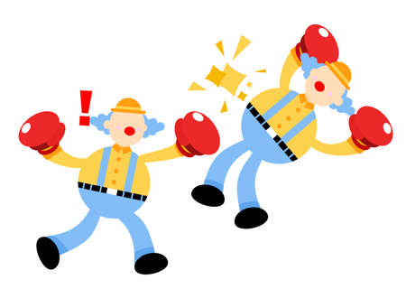 cartoon competitor clown fight boxing power doodle vector illustration flat design styleのイラスト素材