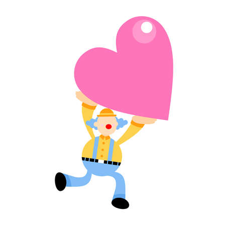 cartoon happy clown carnival and heart love doodle vector illustration flat design styleのイラスト素材