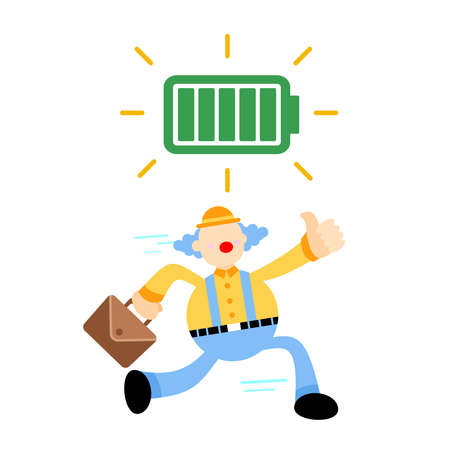 happy colorful clown worker business with full energy bar cartoon doodle vector illustration flat design styleのイラスト素材
