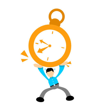 businessman pick time clock cartoon doodle flat design style vector illustrationのイラスト素材