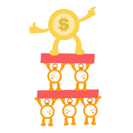 money gold coin dollar economy above time clock cartoon doodle flat design style vector illustrationのイラスト素材