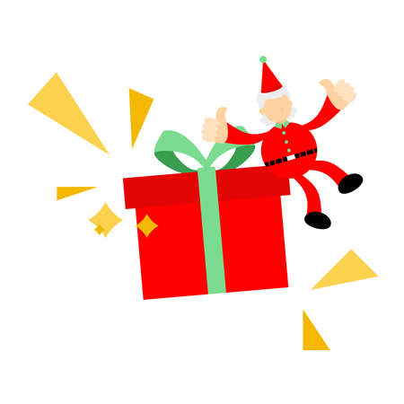 red santa love big gift box cartoon flat design vector illustrationのイラスト素材