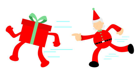 red santa love big gift box cartoon flat design vector illustrationのイラスト素材