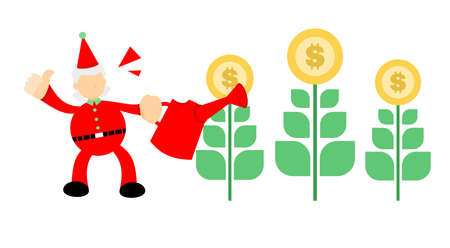 happy christmas red santa claus and gold coin dollar money economy cartoon doodle flat design style vector illustrationのイラスト素材