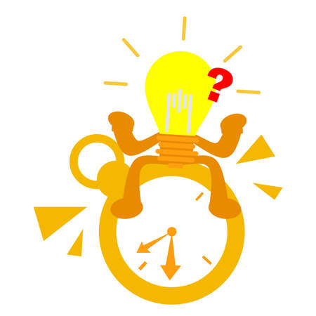 cartoon lamp idea and time clock doodle vector illustration flat design styleのイラスト素材