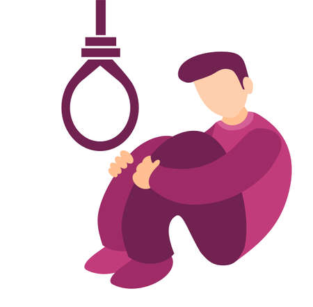 young man stressful decision to suicide cartoon doodle vector illustrationのイラスト素材