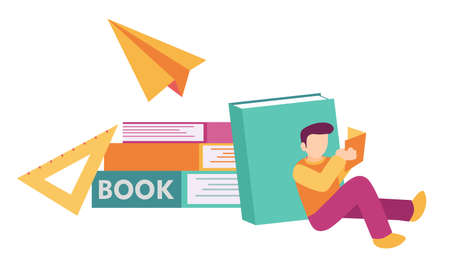 young man and book education cartoon doodle flat design style vector illustrationのイラスト素材