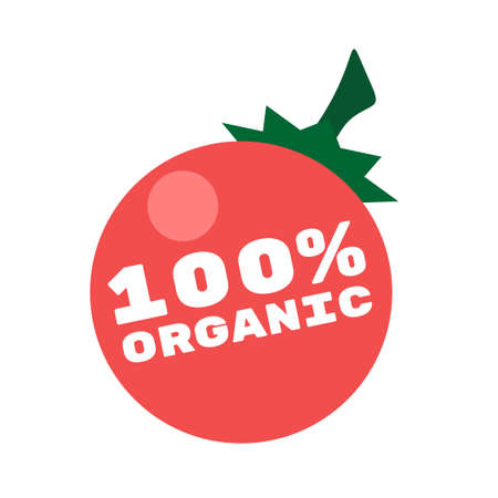 red tomato organic product food tag sticker label design vector illustrationのイラスト素材