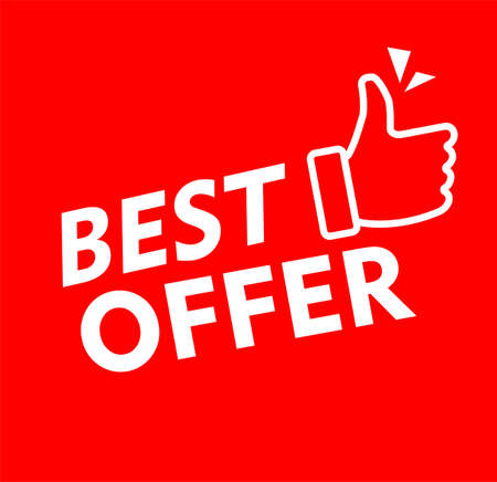 Red best offer with thumb up recommended design vector illustration tagのイラスト素材