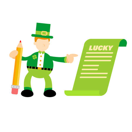 leprechaun write lucky list paper cartoon doodle flat design style vector illustrationのイラスト素材