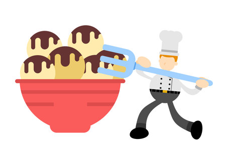 chef and chocolate ball food cartoon doodle flat design style vector illustrationのイラスト素材