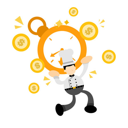 Chef man pick time clock money cartoon doodle flat design style vector illustrationのイラスト素材