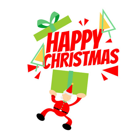 Happy christmas santa and gift box cartoon doodle flat design style vector illustrationのイラスト素材