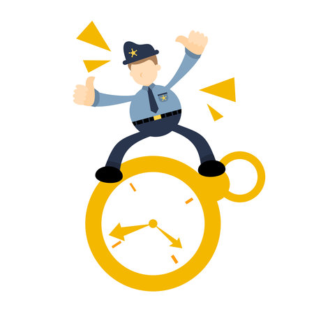 police officer man suit pick time clock cartoon doodle flat design style vector illustrationのイラスト素材