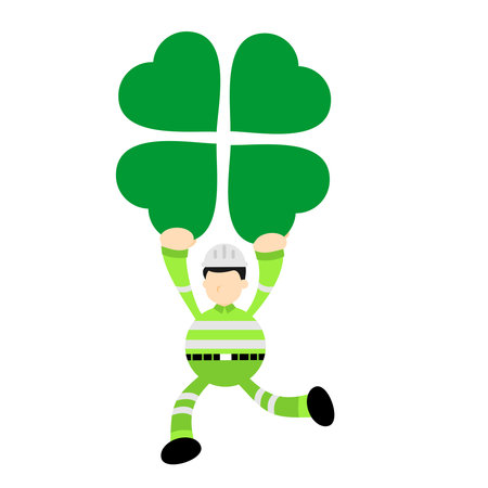 worker engineer man and clover leaf cartoon doodle flat design style vector illustrationのイラスト素材