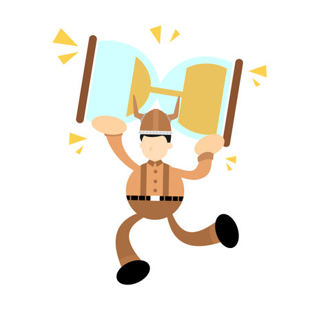 barbarian viking and sand time cartoon doodle flat design style vector illustrationのイラスト素材