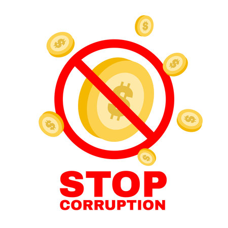 stop corruption money campaign business cartoon doodle flat design style vector illustrationのイラスト素材