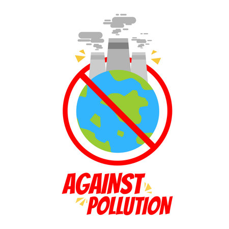 against stop pollution factory cartoon doodle concept flat design style vector illustrationのイラスト素材
