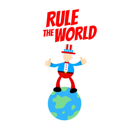 america people and earth globe global domination cartoon doodle flat design style vector illustrationのイラスト素材