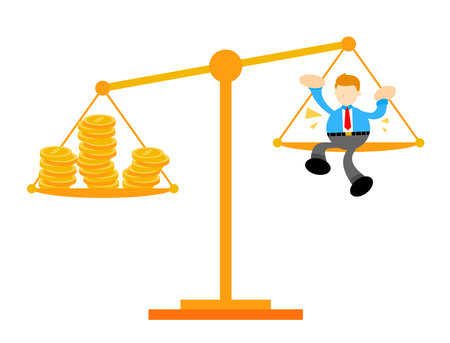 businessman and balance machine law economy cartoon doodle flat design style vector illustrationのイラスト素材