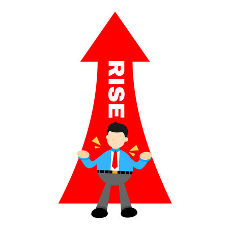 businessman worker and rise up arrow business concept cartoon doodle flat design style vector illustrationのイラスト素材