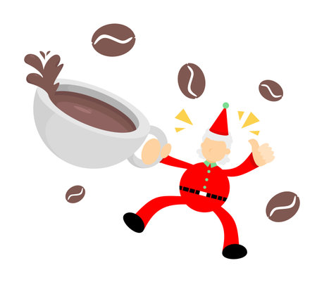 merry christmas santa claus and drink coffee beverage cartoon doodle flat design style vector illustrationのイラスト素材