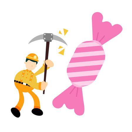 miner worker and sugar sweet candy beverage cartoon doodle flat design style vector illustrationのイラスト素材