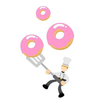chef restaurant and pink sugar sweet candy doughnut beverage cartoon doodle flat design style vector illustrationのイラスト素材