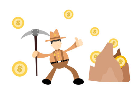 cowboy america mining dollar money coin cartoon doodle flat design style vector illustrationのイラスト素材