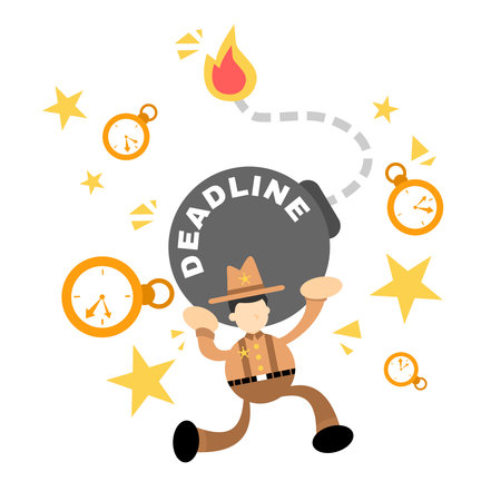 america cowboy run for time bomb deadline cartoon doodle vector illustration flat design styleのイラスト素材