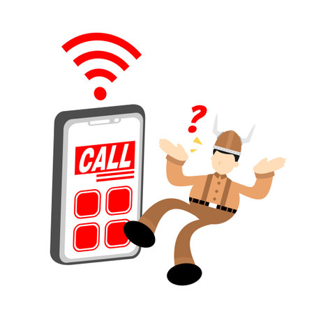barbarian viking and call mobile phone cartoon doodle flat design style vector illustrationのイラスト素材