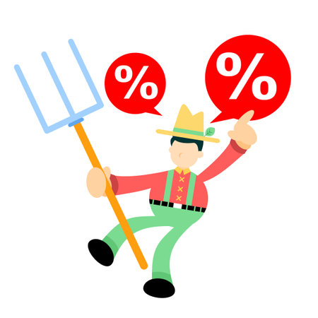 farmer man agriculture and percent bubble sign cartoon doodle flat design style vector illustrationのイラスト素材