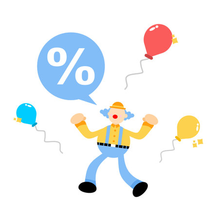 clown carnival and percent bubble sign cartoon doodle flat design style vector illustrationのイラスト素材