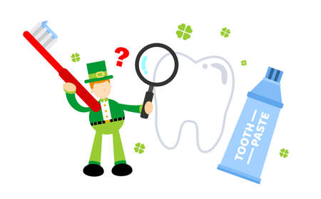 leprechaun shamrock celtic and dental care cartoon doodle flat design style vector illustrationのイラスト素材