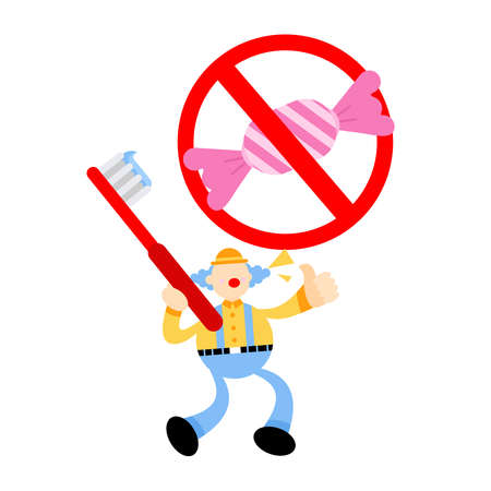 clown carnival and dental care stop eat candy cartoon doodle flat design style vector illustrationのイラスト素材