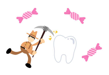 cowboy america and mining tooth dental care cartoon doodle flat design style vector illustrationのイラスト素材