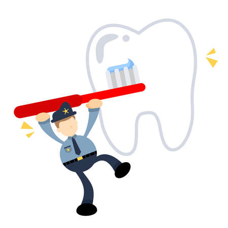 police officer and dental care cartoon doodle flat design style vector illustrationのイラスト素材