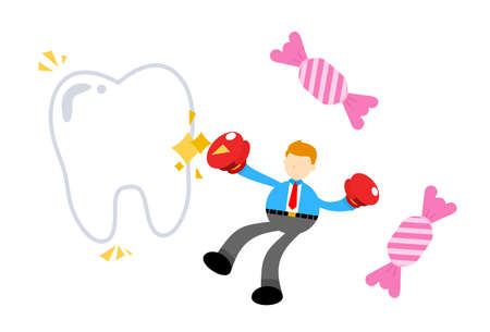 businessman worker punch tooth dental care cartoon doodle flat design style vector illustrationのイラスト素材