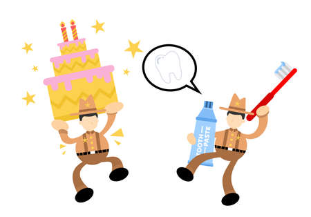 cowboy america and dental care stop eat candy cartoon doodle flat design style vector illustrationのイラスト素材