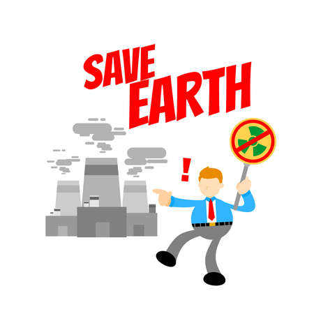 businessman worker stop nuclear activity sign cartoon doodle flat design style vector illustrationのイラスト素材