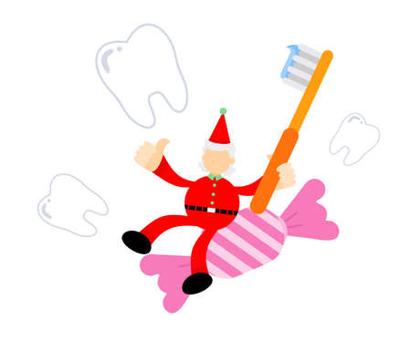 christmas santa claus merry and dental care stop eat candy cartoon doodle flat design style vector illustrationのイラスト素材