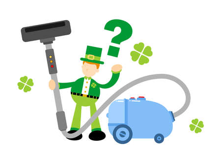 leprechaun shamrock celtic and vacuum cleaner clean cartoon doodle flat design style vector illustrationのイラスト素材